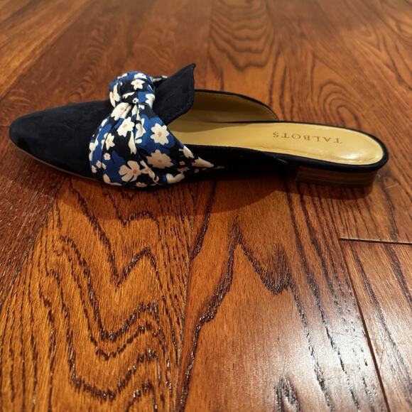 Talbots Edison Knot Mules Suede Sateen Leather Slip On Flats Womens 8 Floral - Picture 8 of 13